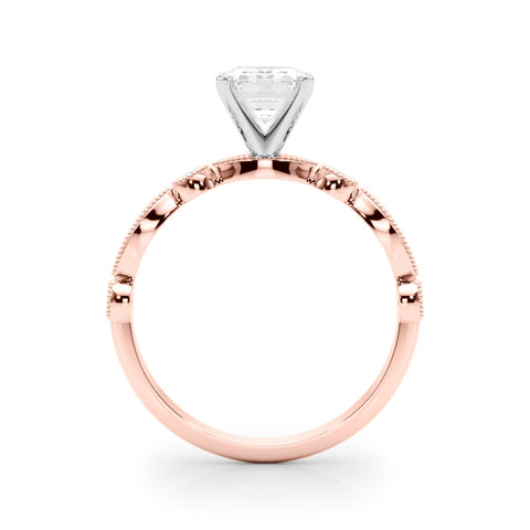 Rose gold Radiant Milgrain Bezel Diamond Engagement Ring with Solitaire Prong Setting 1