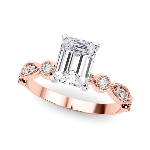 Rose gold Radiant Milgrain Bezel Diamond Engagement Ring with Solitaire Prong Setting 2