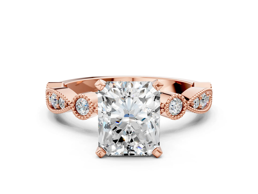 Rose gold Radiant Milgrain Bezel Diamond Engagement Ring with Solitaire Prong Setting_192