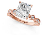 Rose gold Radiant Milgrain Bezel Diamond Engagement Ring with Solitaire Prong Setting_193