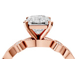 Rose gold Radiant Milgrain Bezel Diamond Engagement Ring with Solitaire Prong Setting_196