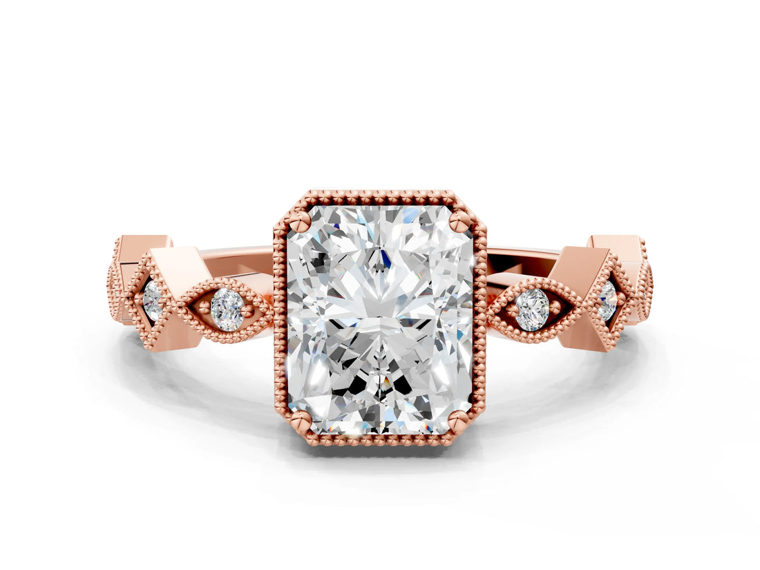 Rose gold Radiant Milgrain Marquise Diamond Twist Band Ring_38