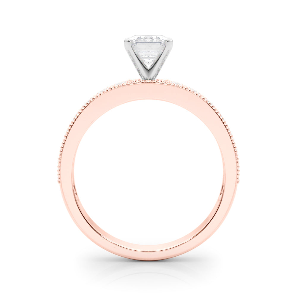 Rose gold Radiant Milgrain Pave Diamond Engagement Ring with Four-Prong Setting 1