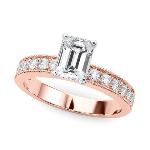 Rose gold Radiant Milgrain Pave Diamond Engagement Ring with Four-Prong Setting 2