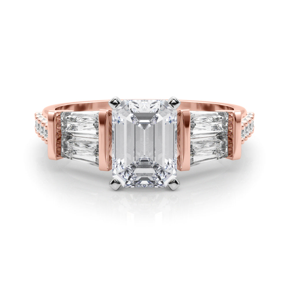 Rose gold Radiant Solitaire Baguette Side Stone Channel Set Engagement Ring