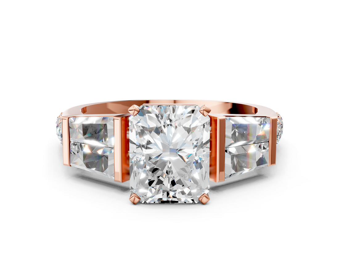 Rose gold Radiant Solitaire Baguette Side Stone Channel Set Engagement Ring_17