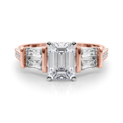 Rose gold Radiant Solitaire Baguette Side Stone Channel Set Engagement Ring