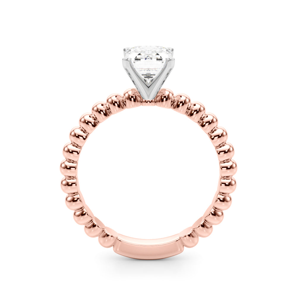 Rose gold Radiant Solitaire Beaded Band Prong Setting Ring 1