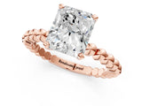 Rose gold Radiant Solitaire Beaded Band Prong Setting Ring 1
