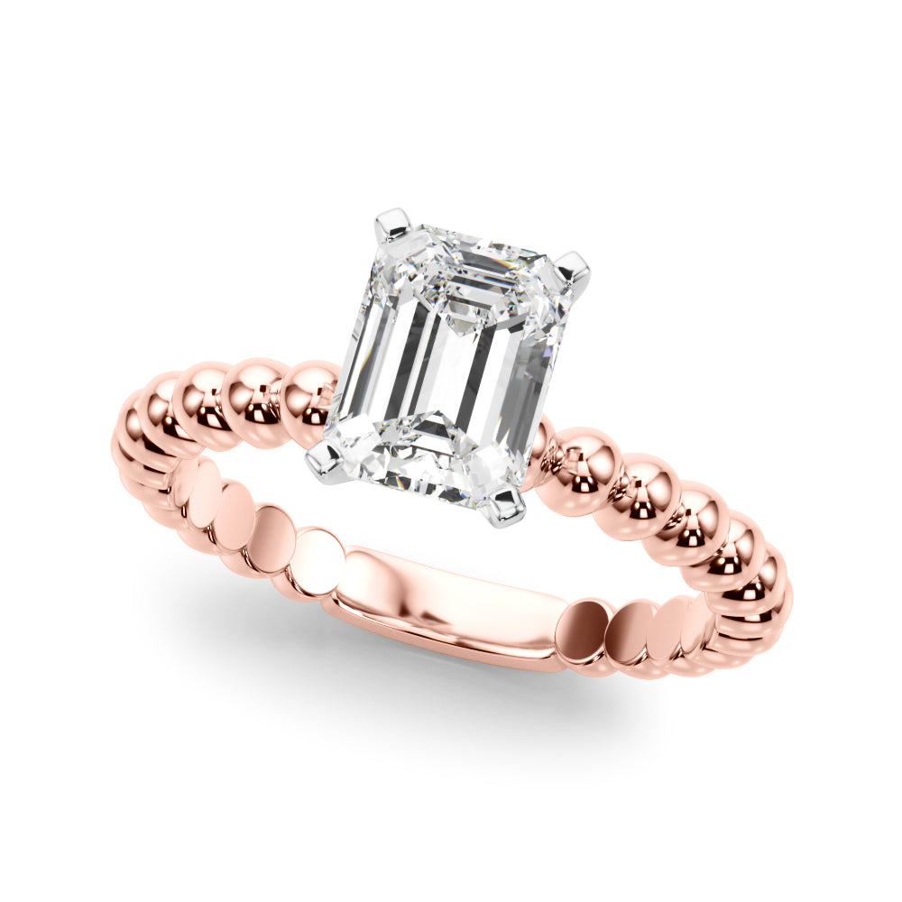 Rose gold Radiant Solitaire Beaded Band Prong Setting Ring 2