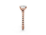 Rose gold Radiant Solitaire Beaded Band Prong Setting Ring 2