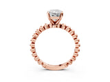 Rose gold Radiant Solitaire Beaded Band Prong Setting Ring 3