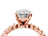Rose gold Radiant Solitaire Beaded Band Prong Setting Ring 4