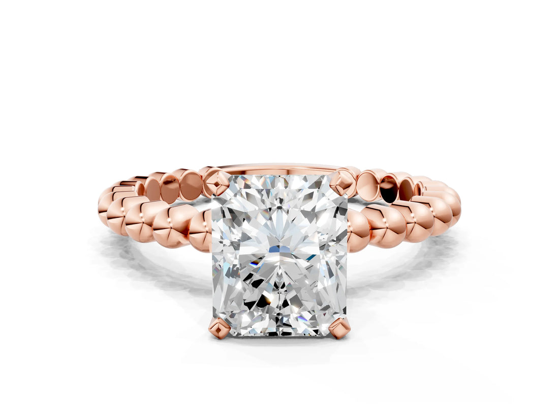 Rose gold Radiant Solitaire Beaded Band Prong Setting Ring
