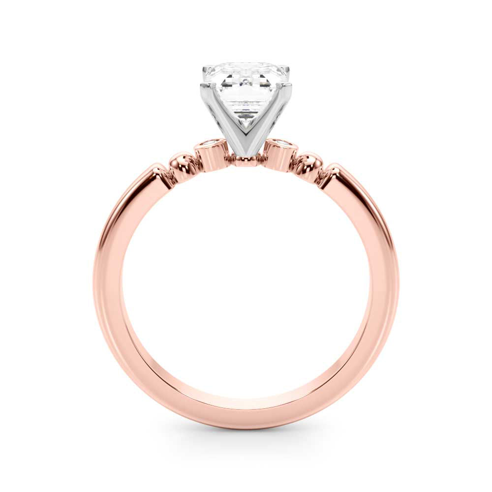 Rose gold Radiant Solitaire Beaded Band with Four-Prong Setting 1