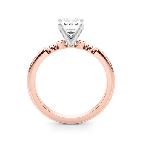 Rose gold Radiant Solitaire Beaded Band with Four-Prong Setting 1