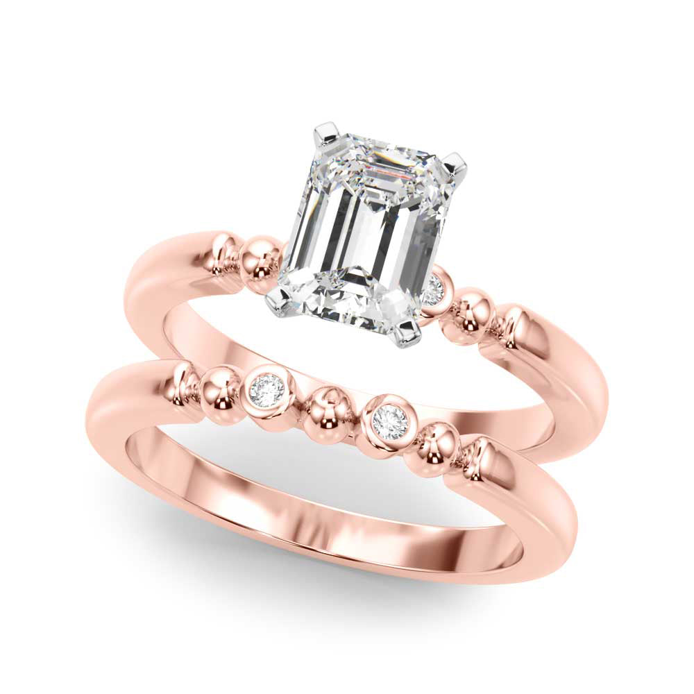 Rose gold Radiant Solitaire Beaded Band with Four-Prong Setting