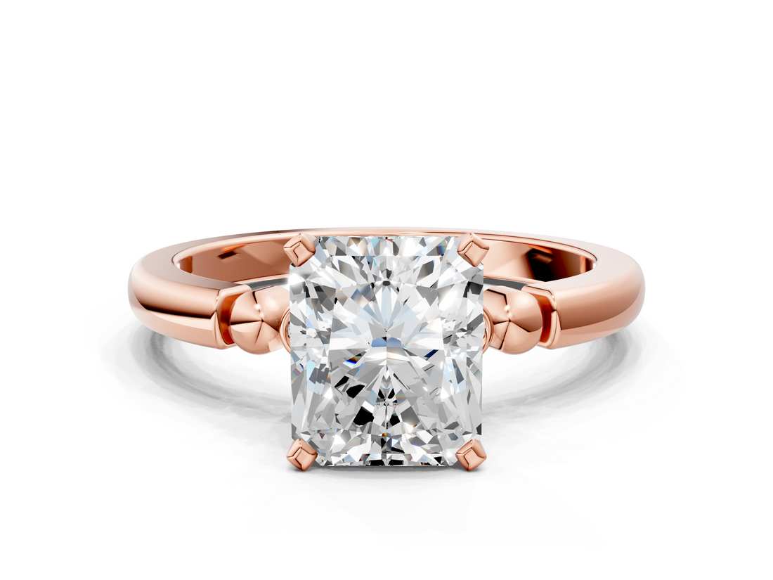 Rose gold Radiant Solitaire Beaded Band with Four-Prong Setting_114