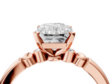 Rose gold Radiant Solitaire Beaded Band with Four-Prong Setting_118