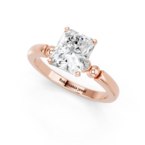 Rose gold Radiant Solitaire Beaded Band with Four-Prong Setting_16