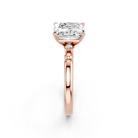 Rose gold Radiant Solitaire Beaded Band with Four-Prong Setting_17