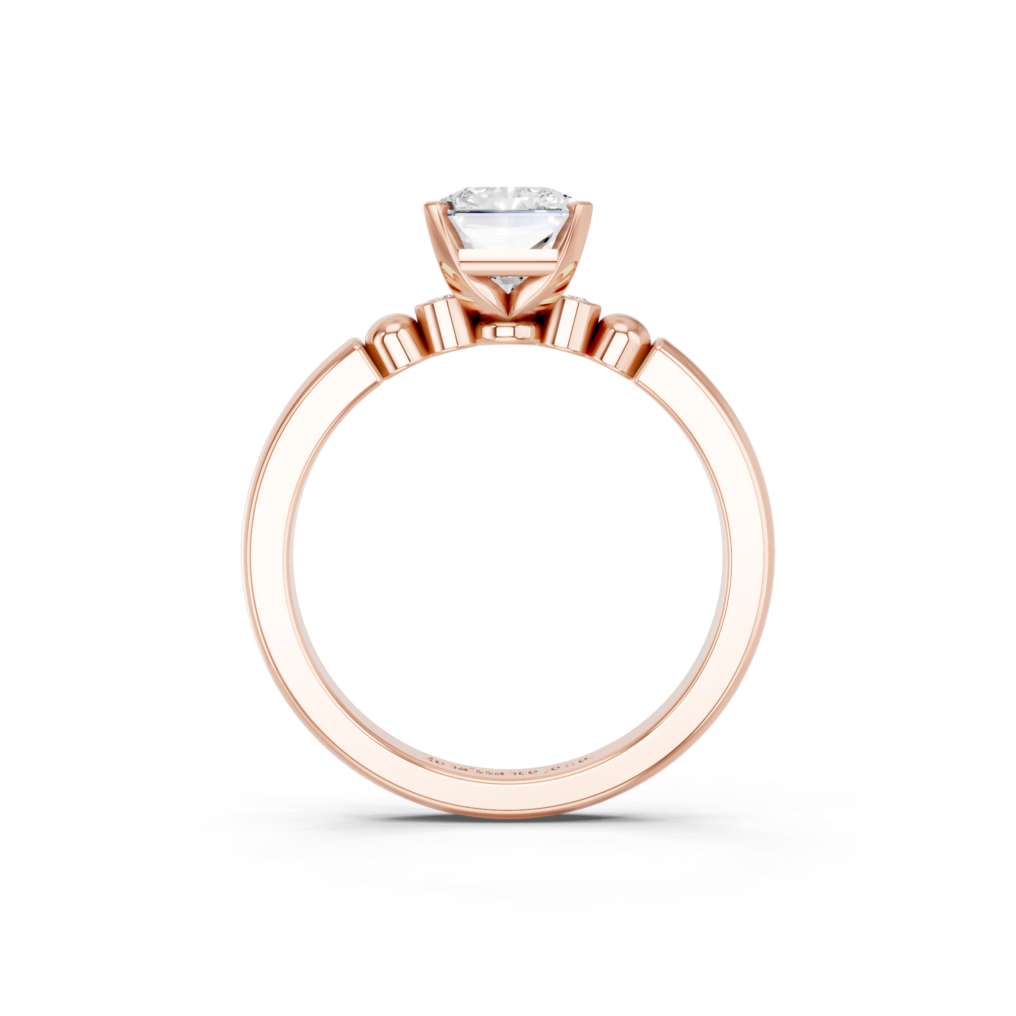 Rose gold Radiant Solitaire Beaded Band with Four-Prong Setting_18