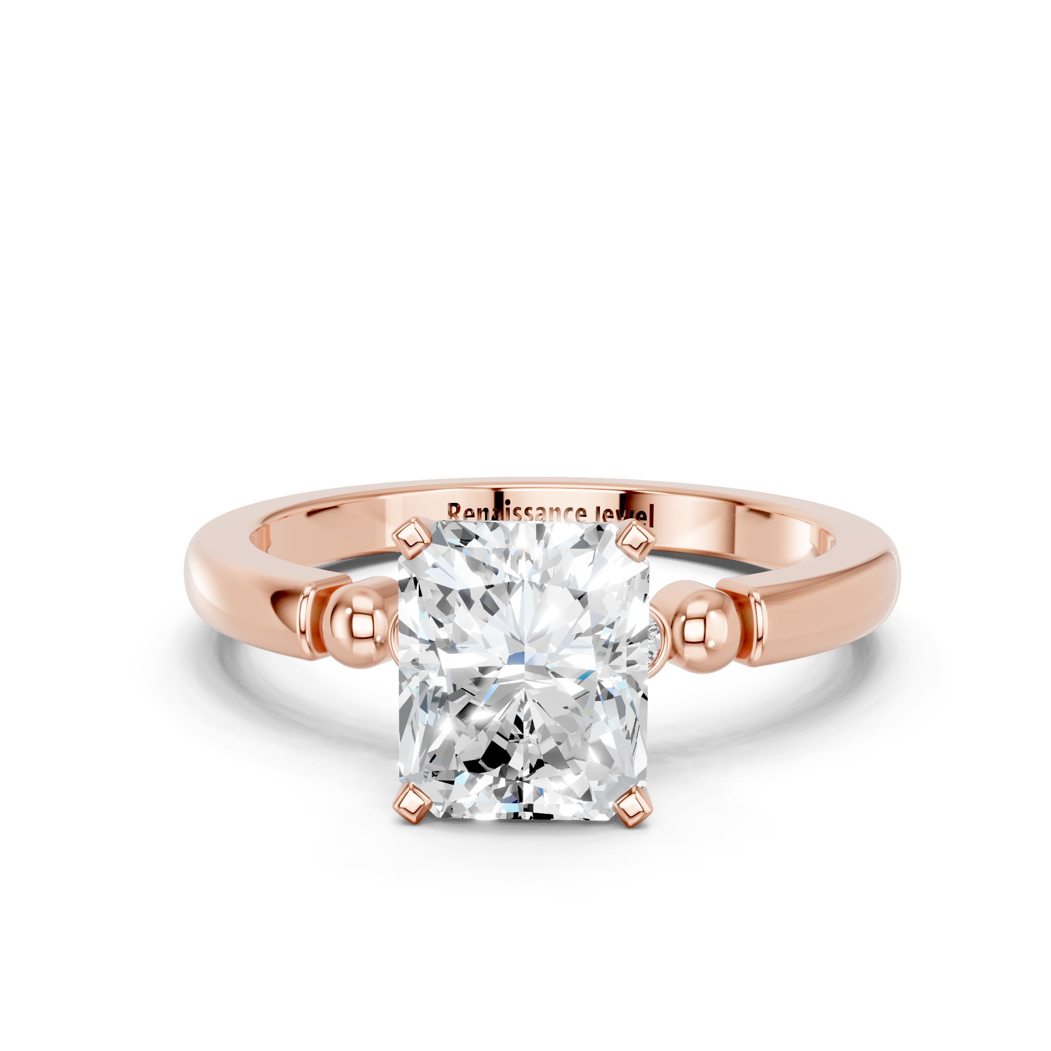 Rose gold Radiant Solitaire Beaded Band with Four-Prong Setting_24