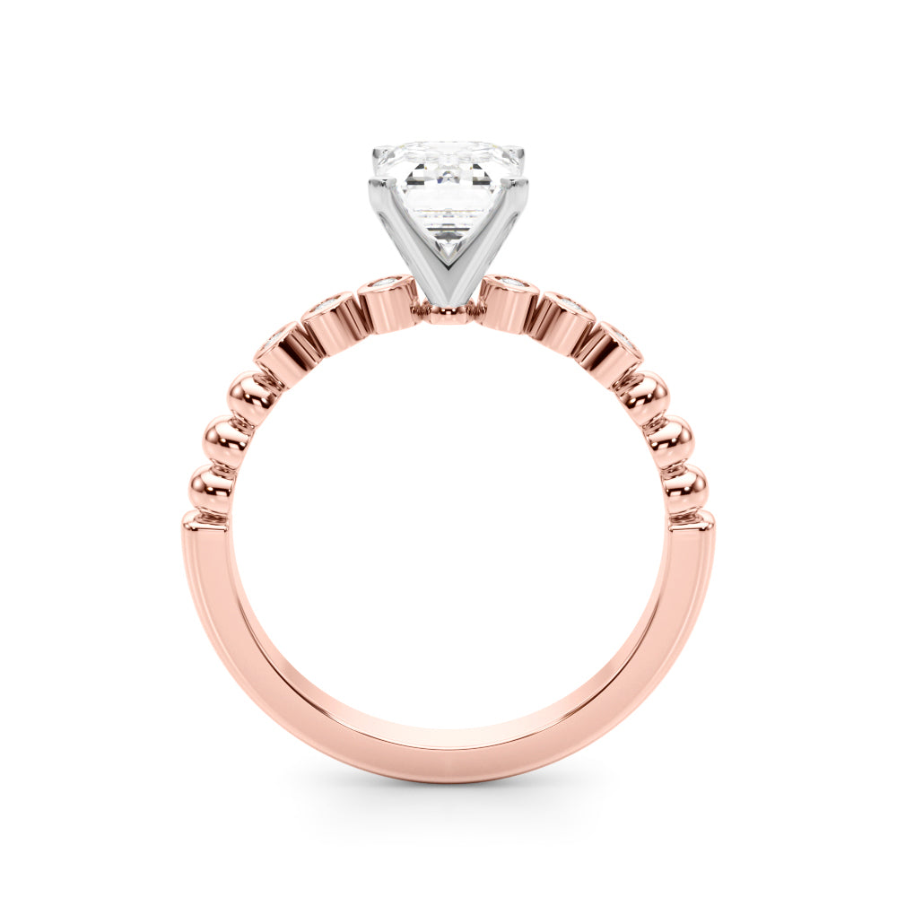 Rose gold Radiant Solitaire Bezel Accent Diamond Engagement Ring with Beaded Band and Four-Prong Setting 1