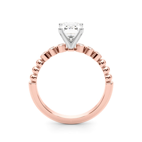 Rose gold Radiant Solitaire Bezel Accent Diamond Engagement Ring with Beaded Band and Four-Prong Setting 1