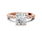 Rose gold Radiant Solitaire Bezel Accent Diamond Engagement Ring with Beaded Band and Four-Prong Setting_64
