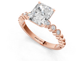 Rose gold Radiant Solitaire Bezel Accent Diamond Engagement Ring with Beaded Band and Four-Prong Setting_65