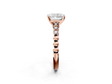 Rose gold Radiant Solitaire Bezel Accent Diamond Engagement Ring with Beaded Band and Four-Prong Setting_66