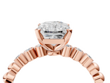 Rose gold Radiant Solitaire Bezel Accent Diamond Engagement Ring with Beaded Band and Four-Prong Setting_68