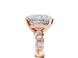Rose gold Radiant Solitaire Bezel Accent Diamond Engagement Ring with Beaded Band and Four-Prong Setting_69