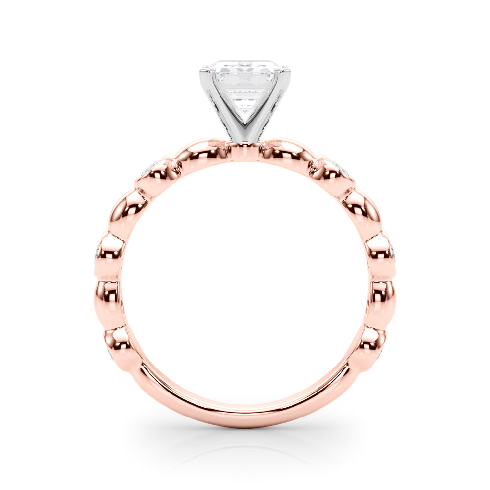 Rose gold Radiant Solitaire Bezel-Set Diamond Ring with Beaded Band and Four-Prong Setting 1
