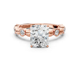 Rose gold Radiant Solitaire Bezel-Set Diamond Ring with Beaded Band and Four-Prong Setting_47
