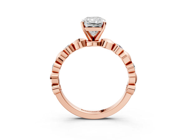 Rose Gold Radiant Cut Engagement Ring Setting with Bezel Station Beaded Band