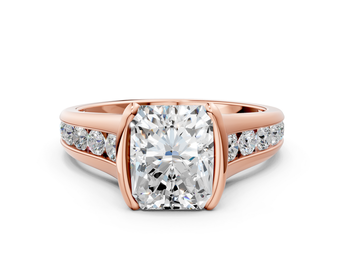 Rose gold Radiant Solitaire Bezel-Set Diamond Ring with Channel-Set Band_41