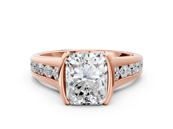 Rose gold Radiant Solitaire Bezel-Set Diamond Ring with Channel-Set Band