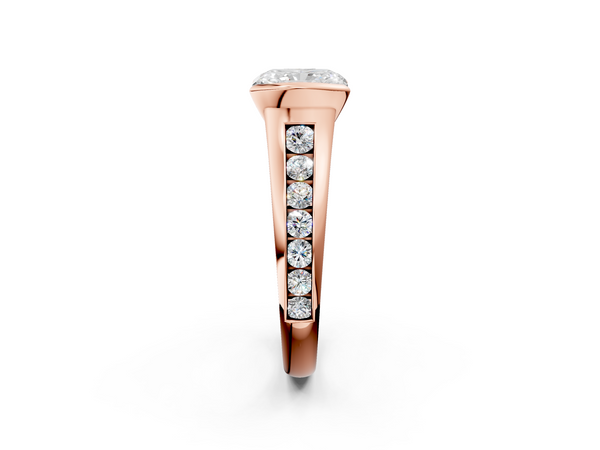 Rose gold Radiant Solitaire Bezel-Set Diamond Ring with Channel-Set Band