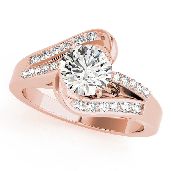 Rose gold Princess Solitaire Bypass Diamond Engagement Ring with Channel-Set Band and Four-Prong Setting