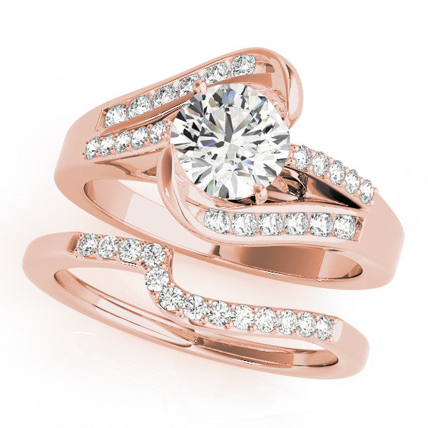 Rose gold Princess Solitaire Bypass Diamond Engagement Ring with Channel-Set Band and Four-Prong Setting