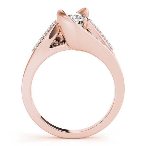 Rose gold Radiant Solitaire Bypass Diamond Engagement Ring with Channel-Set Band and Four-Prong Setting