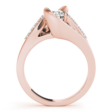 Rose gold Radiant Solitaire Bypass Diamond Engagement Ring with Channel-Set Band and Four-Prong Setting