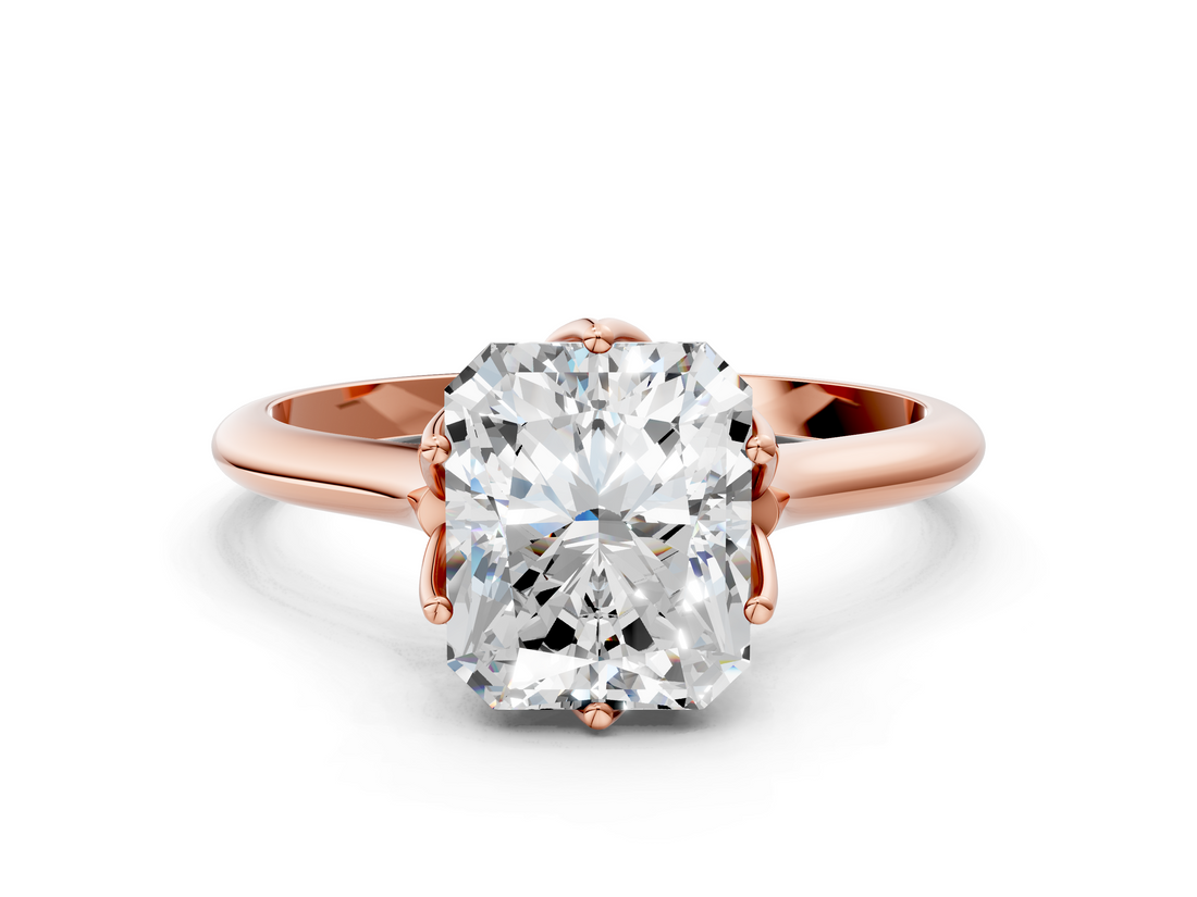 Rose gold Radiant Solitaire Cathedral Diamond Ring with Six-Prong Setting_25