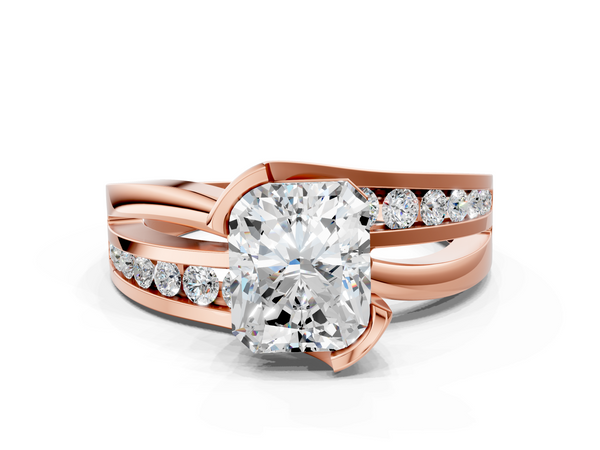 Rose gold Radiant Solitaire Channel-Set Split Shank Ring with Tension Prong Setting