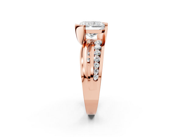 Rose gold Radiant Solitaire Channel-Set Split Shank Ring with Tension Prong Setting