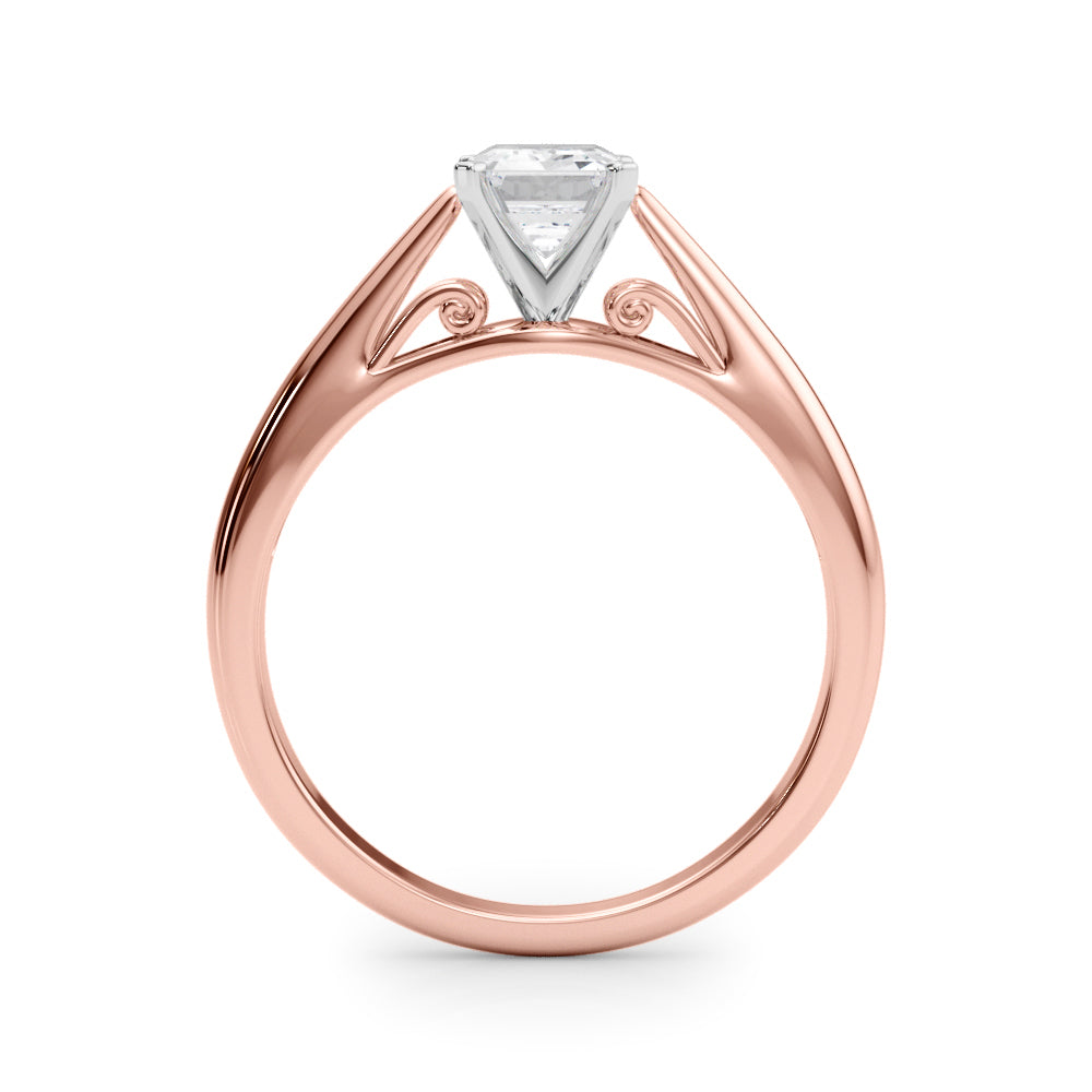 Rose gold Radiant Solitaire Diamond Engagement Ring with Cathedral Setting and Four-Prong Mount on a Classic Band 1