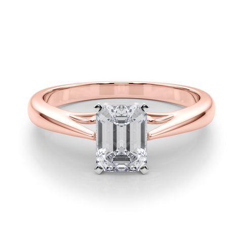 Rose gold Radiant Solitaire Diamond Engagement Ring with Cathedral Setting and Four-Prong Mount on a Classic Band