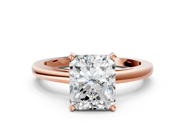 Rose gold Radiant Solitaire Diamond Engagement Ring with Four-Prong Setting on a Classic Band